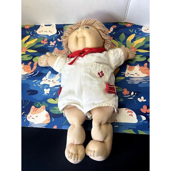 Vintage 1982 Cabbage Patch Kid Doll White Red Sailer Outfit Plush Stuffed - Picture 1 of 12